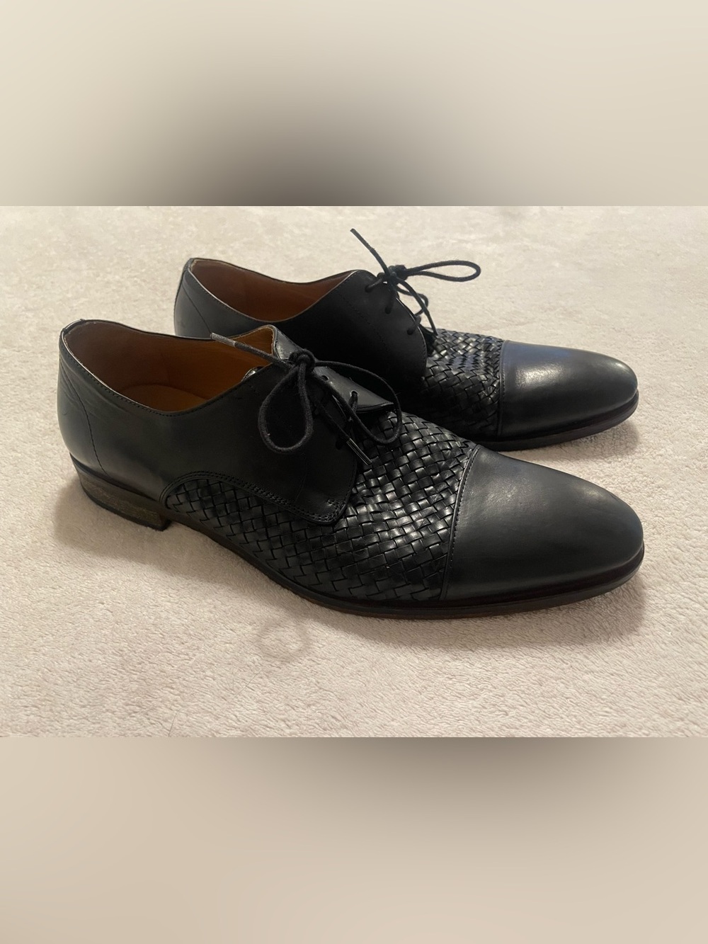 Taft Men's Lucca Black Woven Cap-Toe Derby Oxford Dress Shoes